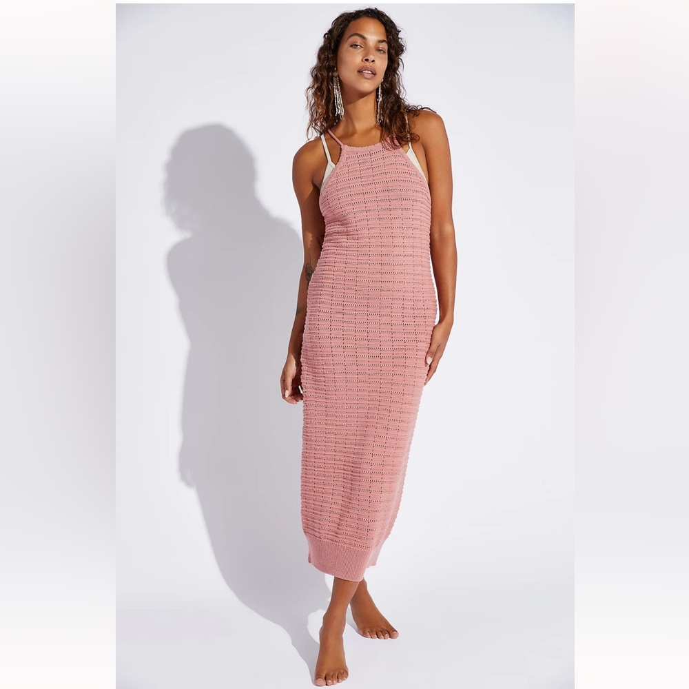 NWT Free People Mallorca Fauxchet Sweater Midi Dress Rose size Medium